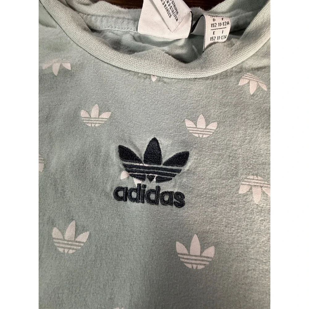 Adidas Originals Kids Mint‎ Green Trefoil All Over Print T-Shirt Size M 11-12Y